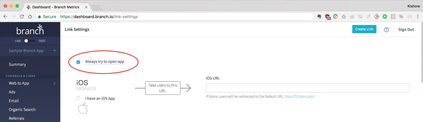 Branch ios url