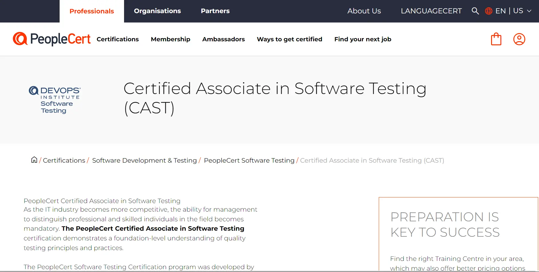 Certified Associate in Software Testing (CAST) Certification